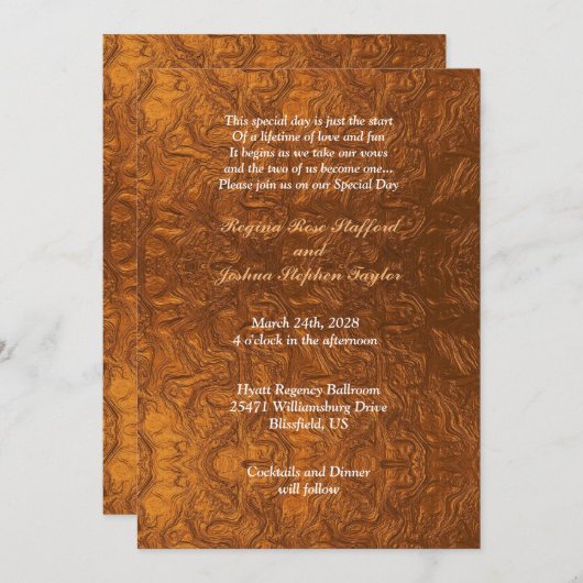 美しい銅のテクスチャが特徴のウェディング 招待状 (正面/裏面)