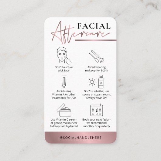 美しい銅バラ金ゴールドロゴフェイシャルアフターケア 名刺 (正面)