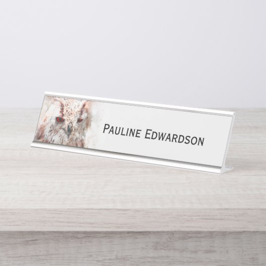 美しい錆のアクセントフクロウ個人 デスクネームプレート (正面)