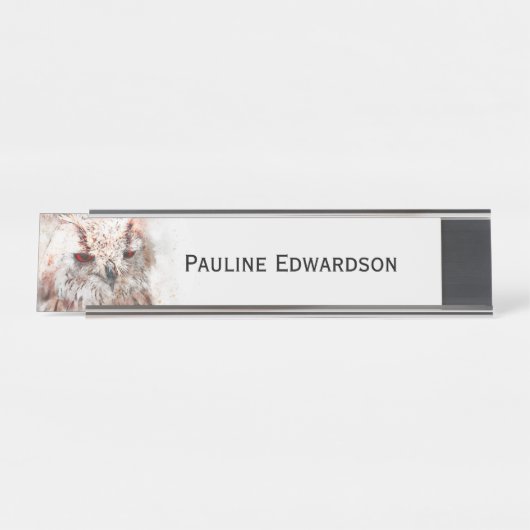 美しい錆のアクセントフクロウ個人 デスクネームプレート (正面)