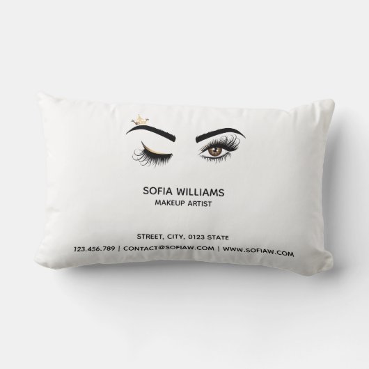 美しい長いまつげの王冠で目を輝かす ランバークッション (裏面)