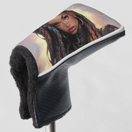 美しい長い三つ編みアンダーカット黒いアニメの女の子 ゴルフヘッドカバー (3/4 正面)