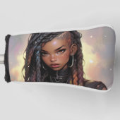 美しい長い三つ編みアンダーカット黒いアニメの女の子 ゴルフヘッドカバー (正面)