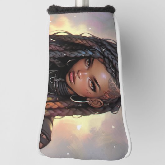 美しい長い三つ編みアンダーカット黒いアニメの女の子 ゴルフヘッドカバー (回転90)