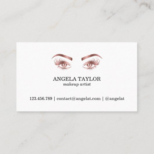 美しい長い睫毛バラ金ゴールドメイクアップアーティスト 名刺 (裏面)