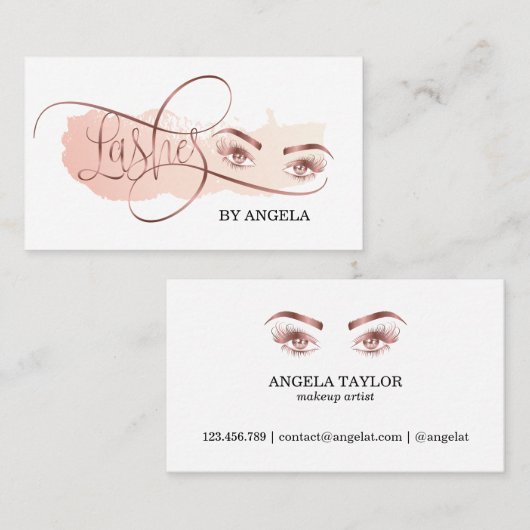 美しい長い睫毛バラ金ゴールドメイクアップアーティスト 名刺 (正面/裏面)