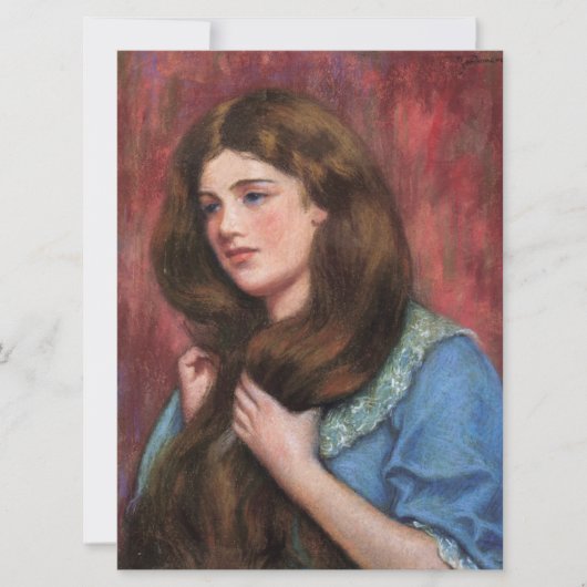 美しい長い茶色の髪の女の子 カード (正面)