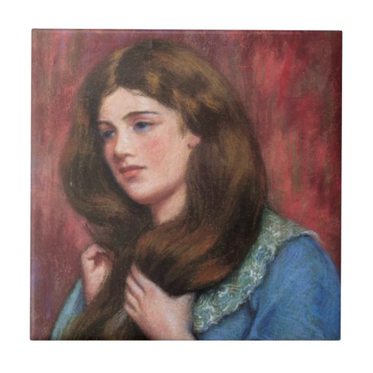 美しい長い茶色の髪の女の子 タイル (正面)