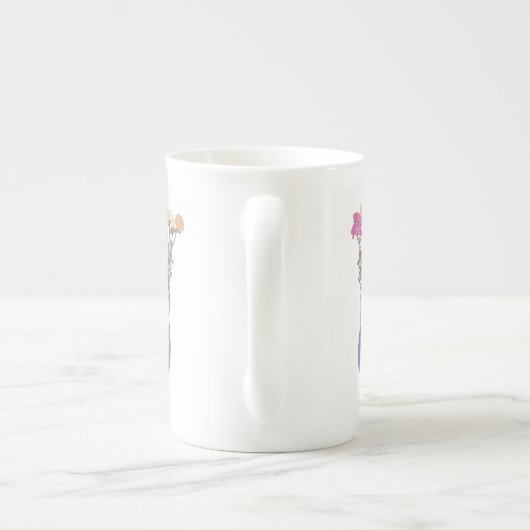 美しい開花オリジナルフラワーイラストレーション ボーンチャイナマグカップ (裏面)