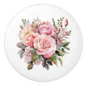 美しい開花ズオブピンクローズ セラミックノブ (正面)