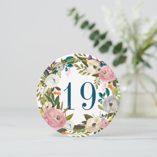 美しい開花フローラサークルテーブル番号カード 招待状 (スタンド正面)