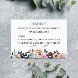 美しい開花フローラ春パステルティール（緑がかった色） 出欠カード