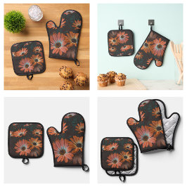 美しい開花モダン 鍋つかみ&鍋敷きセット