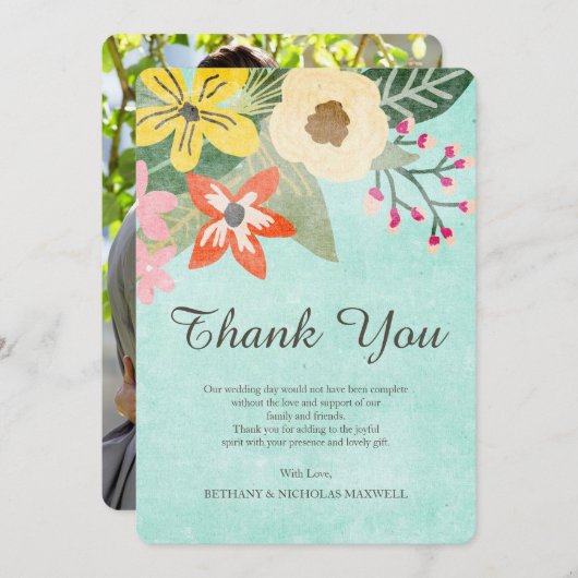 美しい開花写真ありがとうフラットカード サンキューカード (正面/裏面)