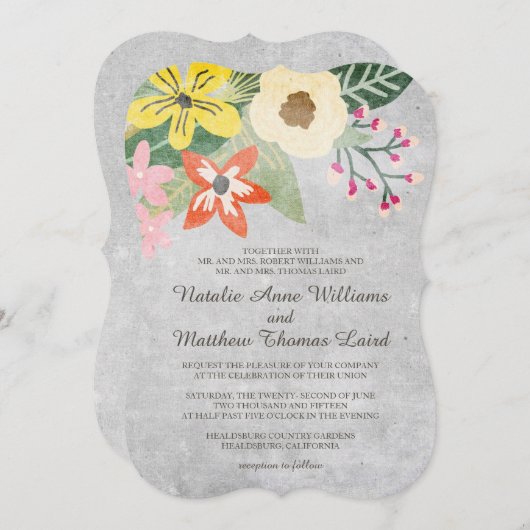 美しい開花結婚式招待状/グレー 招待状 (正面/裏面)