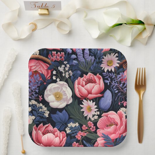 美しい開花、カラフルパターン、 ペーパープレート (ウェディング)