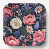 美しい開花、カラフルパターン、 ペーパープレート (正面)