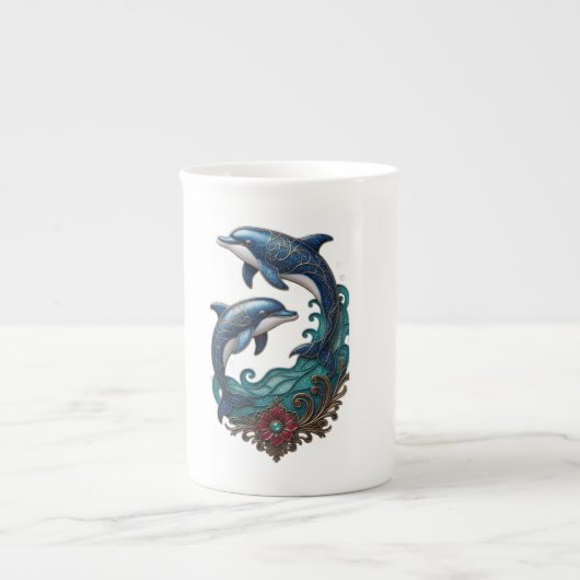 美しい陰陽ドルフィン 陶器コーヒーマグ ボーンチャイナマグカップ (正面)
