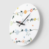 美しい陶磁器及び木製の鳥及び花の皿 ラージ壁時計 (傾斜)