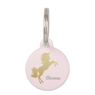 美しい雛のガーリー金ゴールドグリッターユニコーン ペット ネームタグ