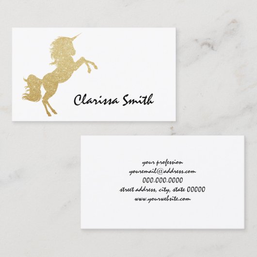 美しい雛のガーリー金ゴールドグリッターユニコーン 名刺 (正面/裏面)