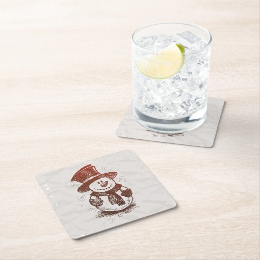 美しい雪だるまスケッチコースターセット スクエアペーパーコースター (インサイチュ)