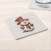 美しい雪だるまスケッチコースターセット スクエアペーパーコースター (アングル)