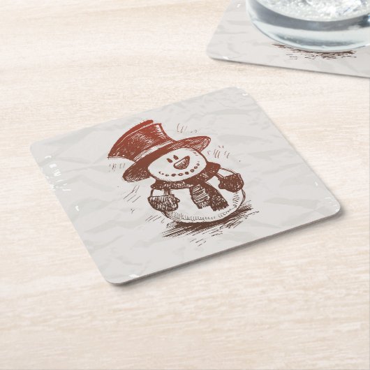 美しい雪だるまスケッチコースターセット スクエアペーパーコースター (アングル)