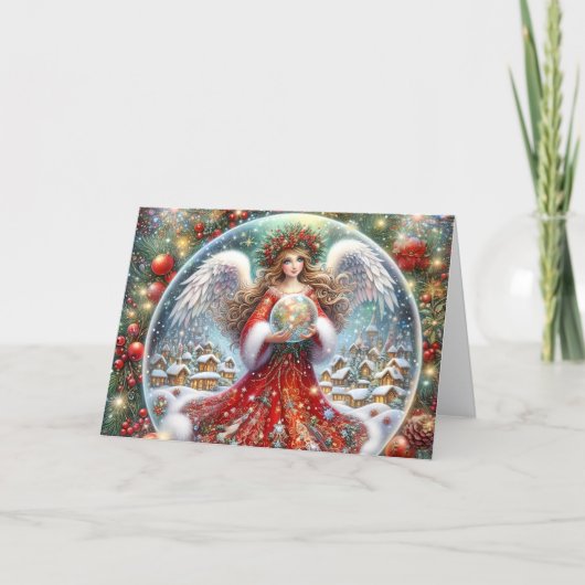 美しい雪のエンジェルクリスマス シーズンカード (正面)