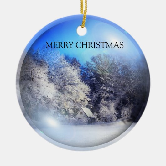 美しい雪の写真 セラミックオーナメント (正面)