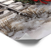 美しい雪の冬の赤い素朴納屋クリスマス ポスター (角)