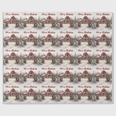 美しい雪の冬の赤い素朴納屋クリスマス ラッピングペーパー (フラット)