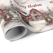 美しい雪の冬の赤い素朴納屋クリスマス ラッピングペーパー (ロールコーナー)