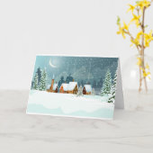 美しい雪の冬の風景 カード (黄色い花)