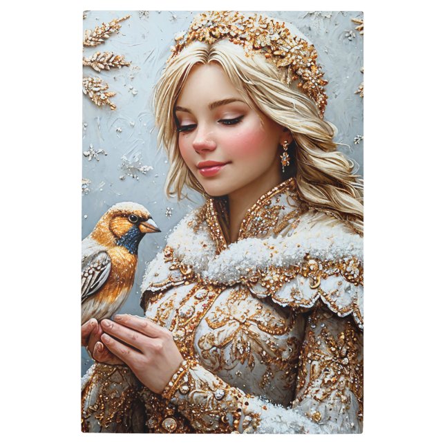 美しい雪の少女 メタルプリント (正面)