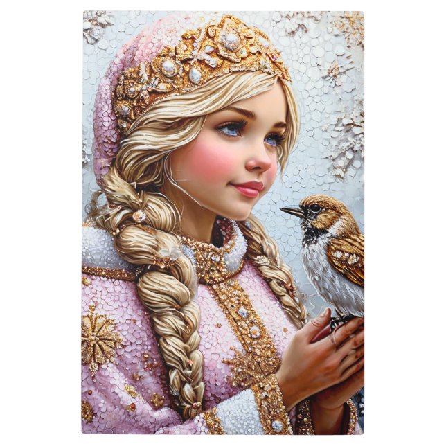 美しい雪の少女 メタルプリント (正面)