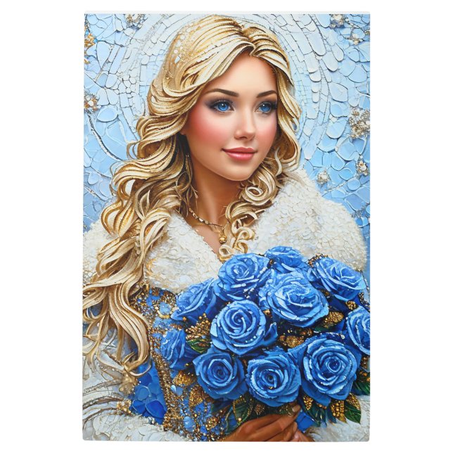 美しい雪の少女 メタルプリント (正面)