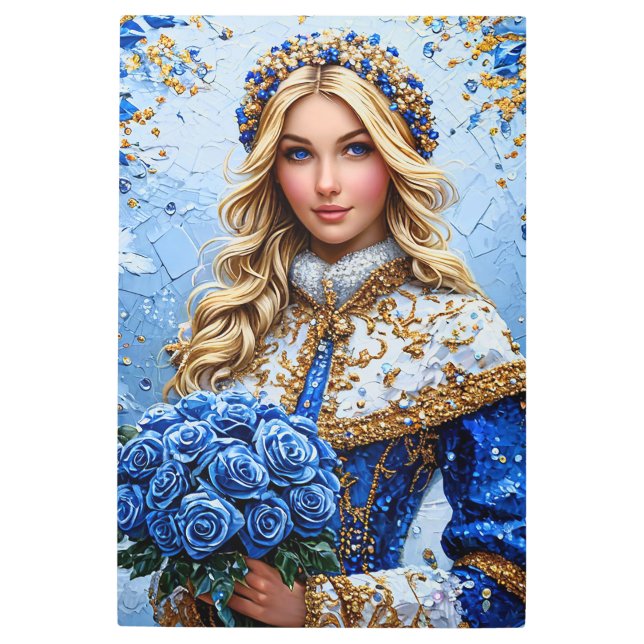 美しい雪の少女 メタルプリント (正面)