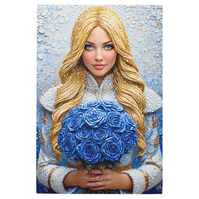 美しい雪の少女 メタルプリント (正面)