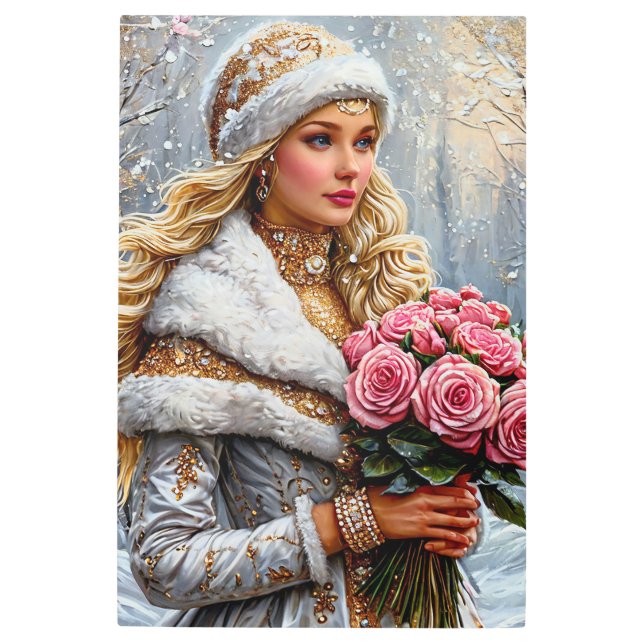 美しい雪の少女 メタルプリント (正面)