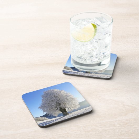 美しい雪の木の冬の風景 コースター (右側)
