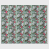 美しい雪の松のコーン松の枝レッドベリー ラッピングペーパー (フラット)