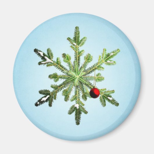 美しい雪の松の雪の結晶クリスマス マグネット (正面)