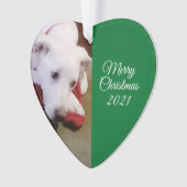 美しい雪の白い子犬グリーンクリスマス オーナメント (正面)