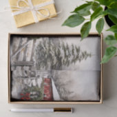 美しい雪の降る冬のログハウス 赤い納屋のクリスマス 薄葉紙 (ギフト)