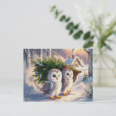美しい雪フクロウクリスマスポストカード ポストカード (スタンド正面)