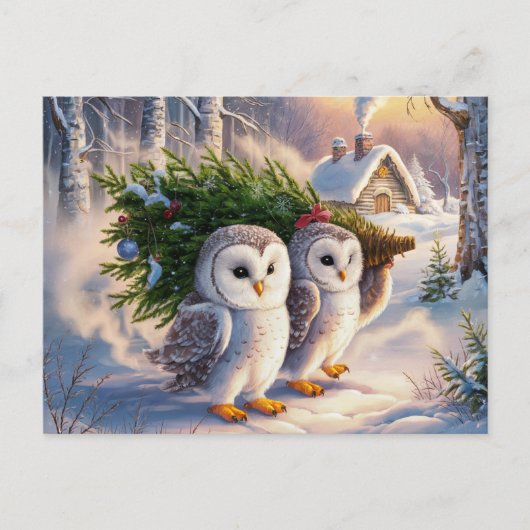 美しい雪フクロウクリスマスポストカード ポストカード (正面)