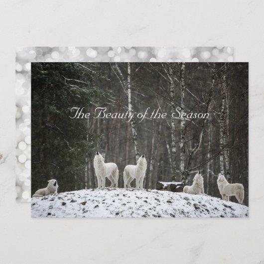 美しい雪景色の自然 オオカミ 名前をカスタマイズ シーズンカード (正面/裏面)