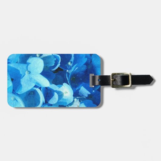美しい青いアジサイの花のギフトアイテム。 ラゲッジタグ (正面横)