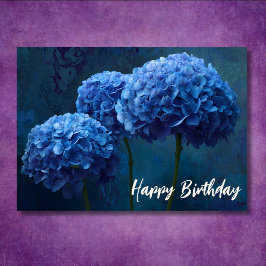 美しい青いアジサイの花の植物学的な誕生日 カード